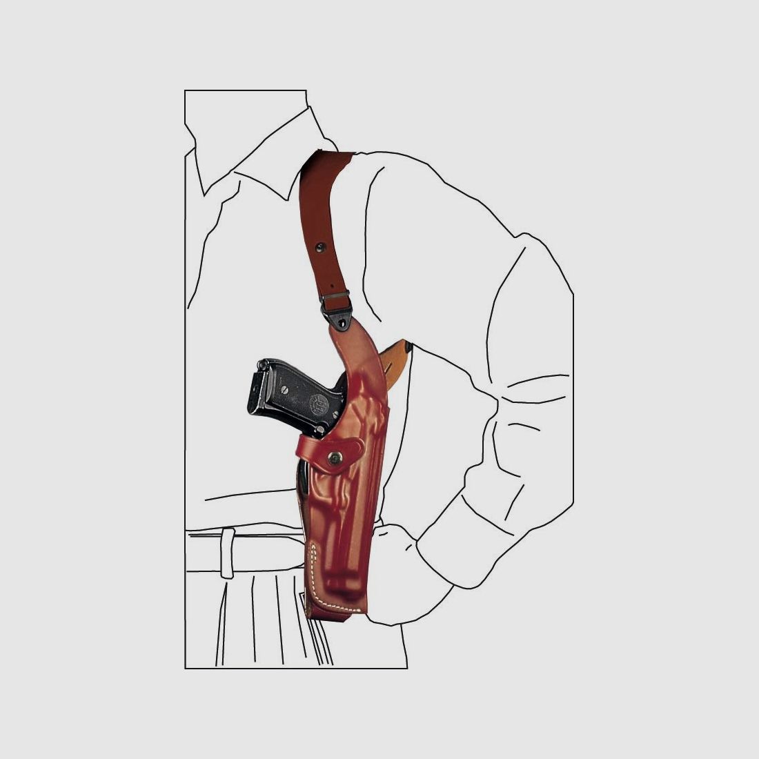 Vertikales Schulterholster aus geformtem Leder Beretta 81/82/84/85/87, HW 94, Sig Sauer P230/P232-Braun-Rechtshänder