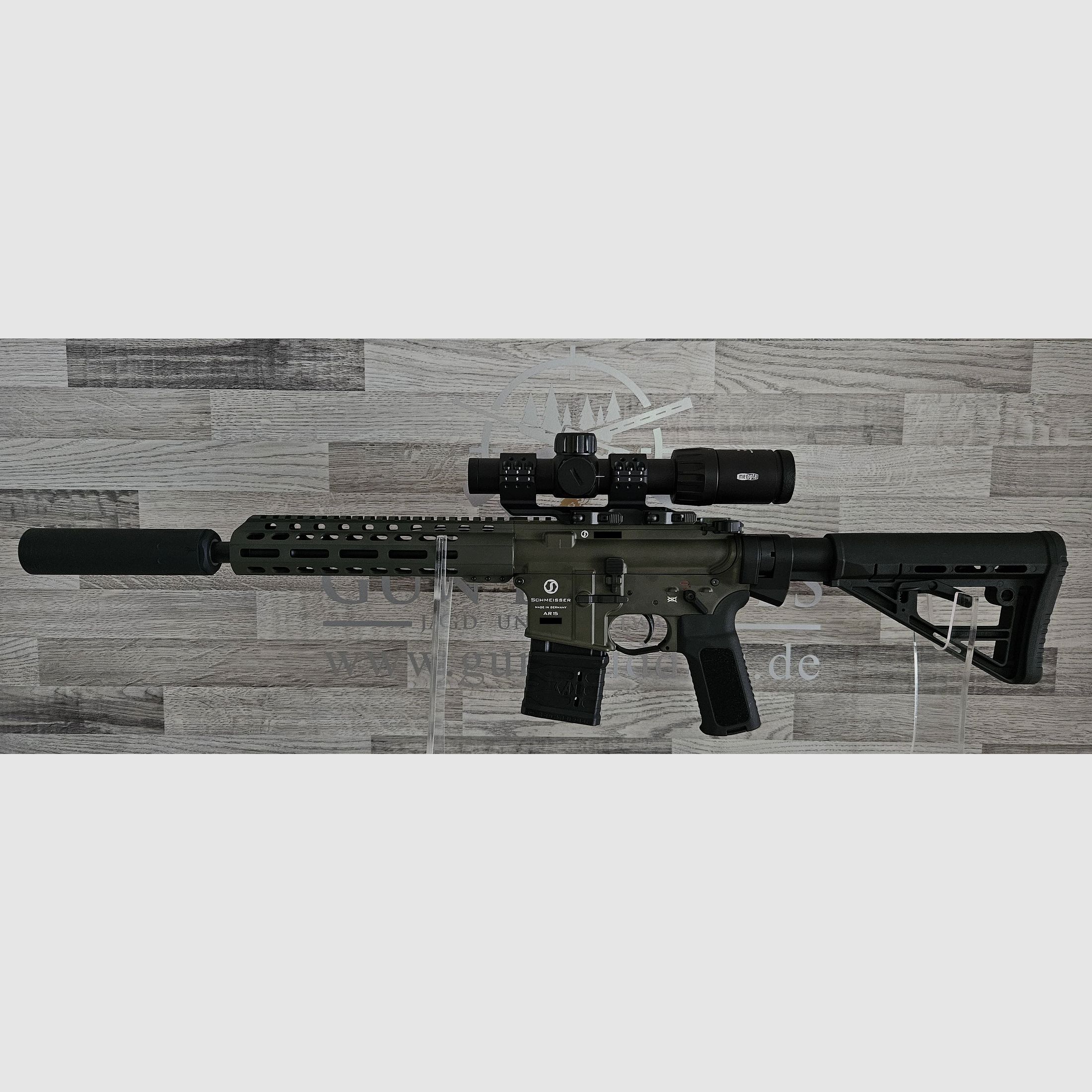 Nowy towar z handlu specjalistycznego - Schmeisser AR15 S4F OD Green 10,5" .223Rem - Zestaw z tłumikiem + lunetą