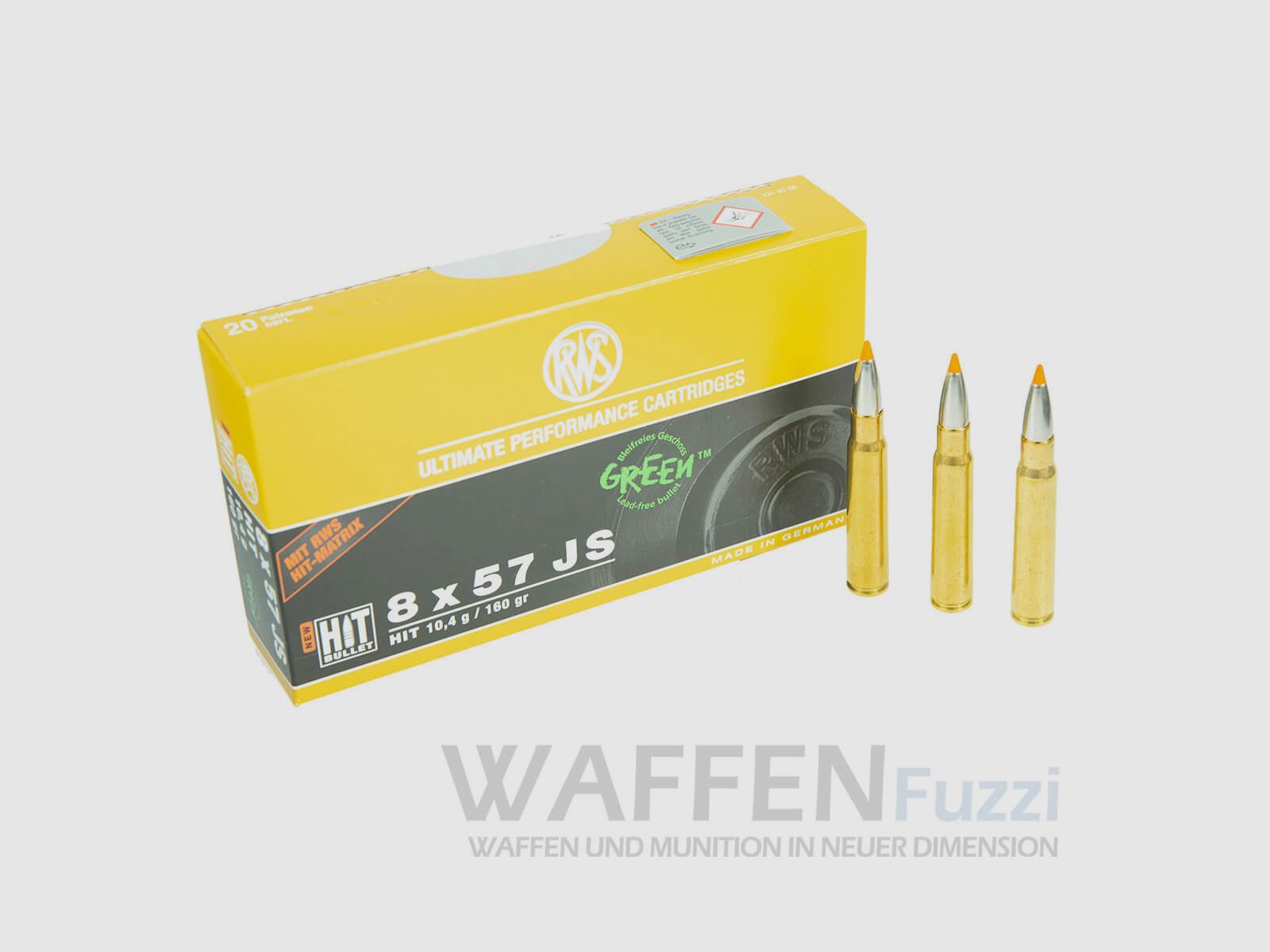 RWS rifle cartridges 8x57JS 160grs HIT GREEN
