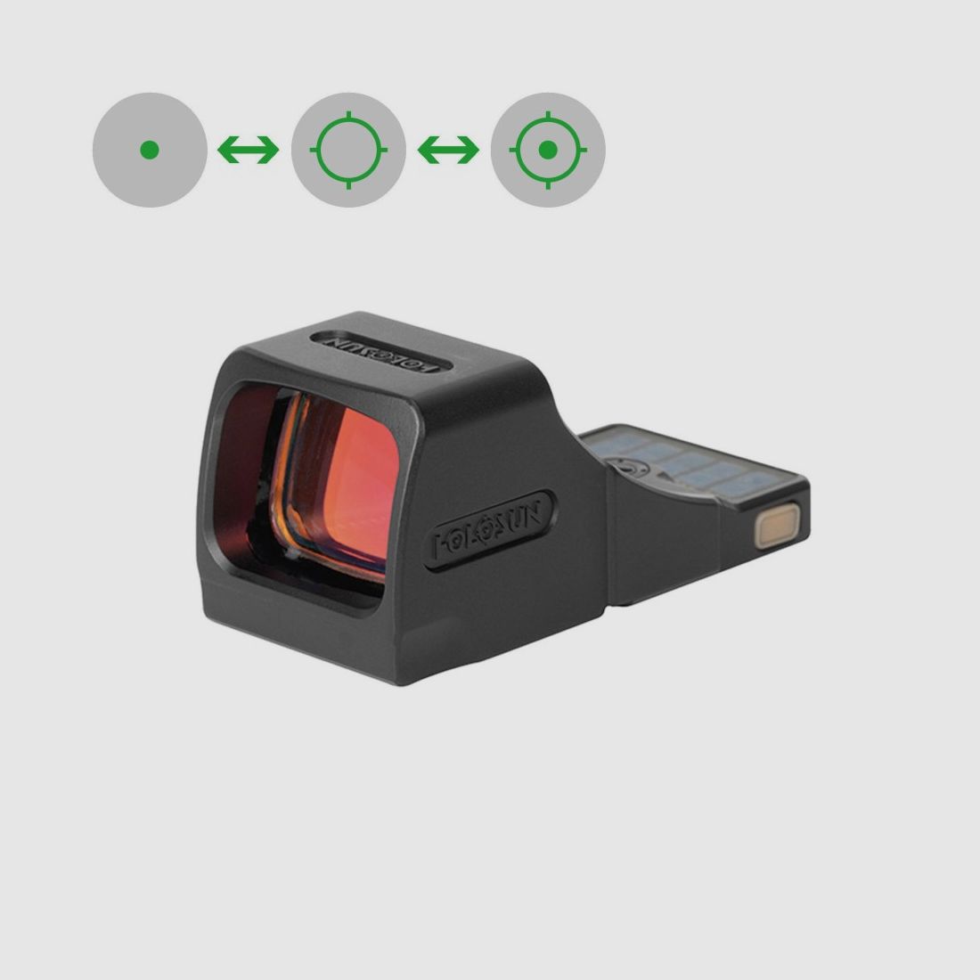 Holosun Mirino Reflex SCS-MP2-GR con reticolo verde: 2MOA Punto & 32MOA Punto circolare, immagine 1 di 10