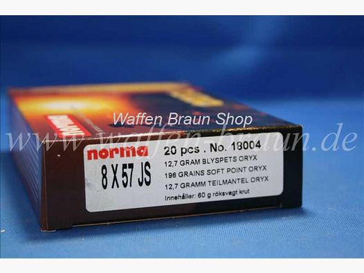 NORMA 8X57 JS ORYX 12,7G 196GR 20 pezzi