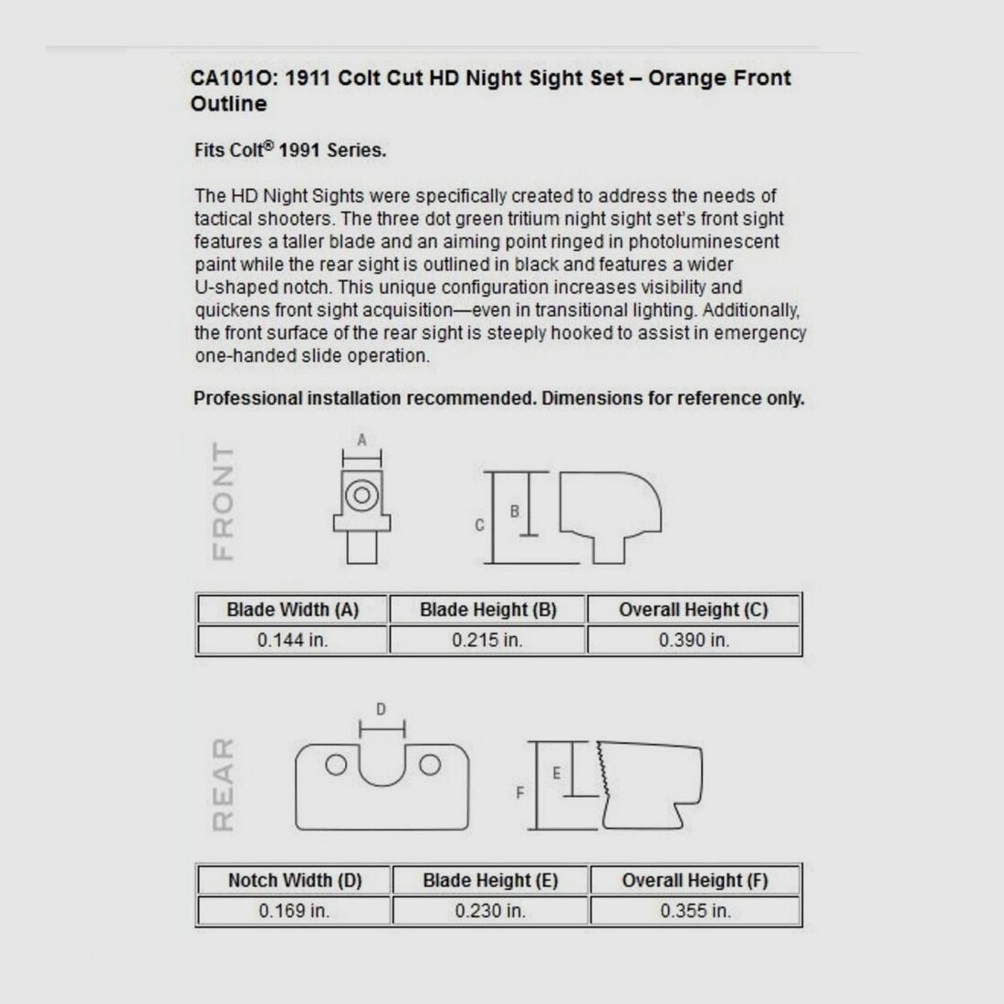 Zestaw celowników Trijicon N-Visier pomarańczowy HD Colt 1911