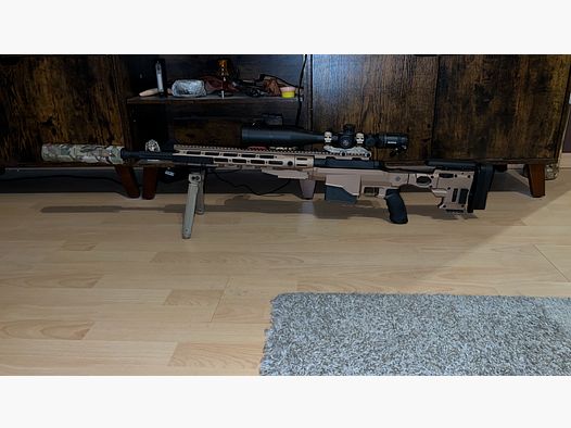 Ares MS338 including high-quality 6-24x scope, bipod, and QD silencer