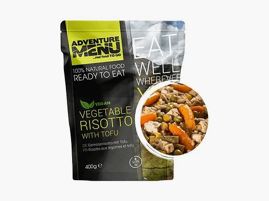 Menú de aventura risotto de verduras con tofu