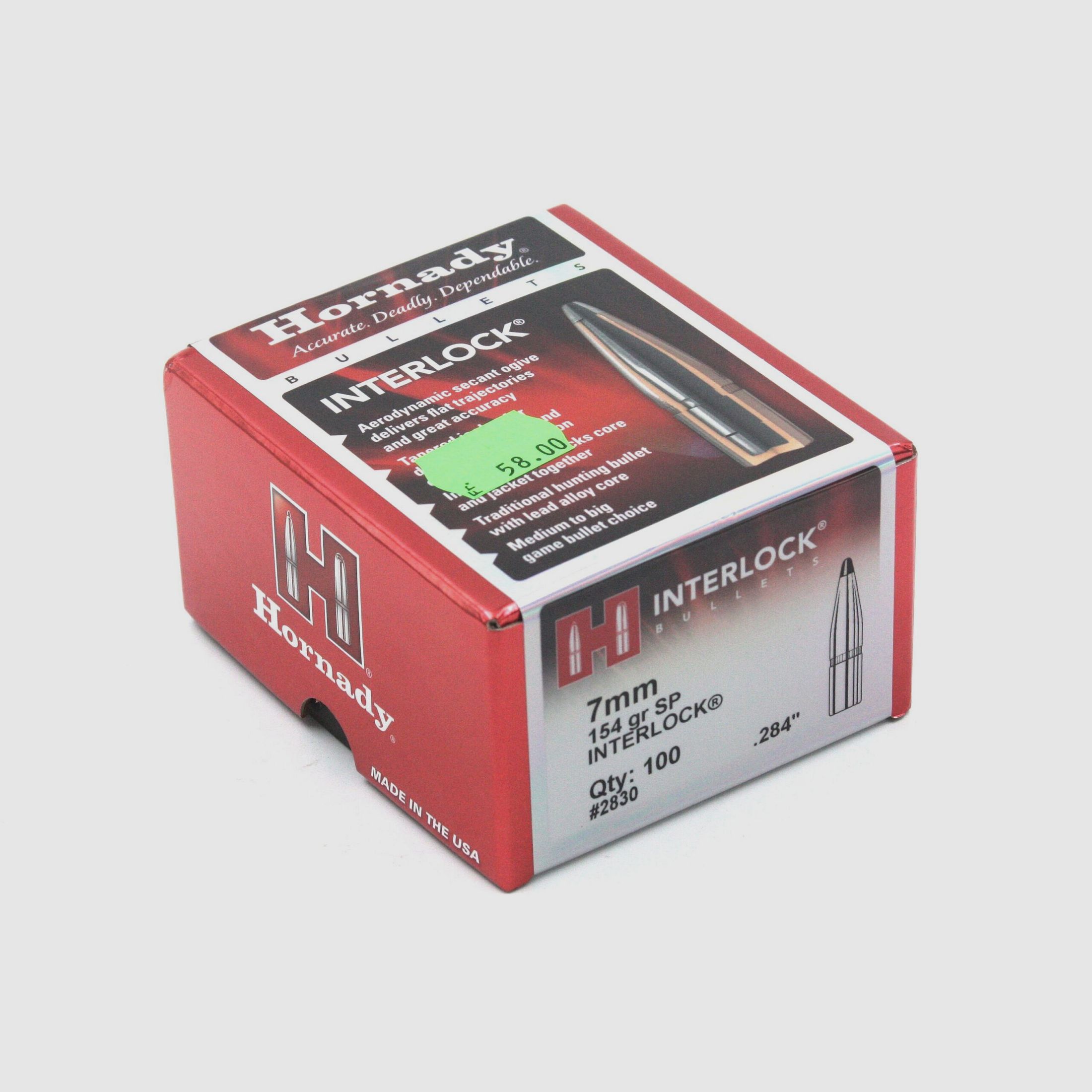 Büchsengeschosse, Hornady .284 SP, 154gr, 100 Stk, 7×64