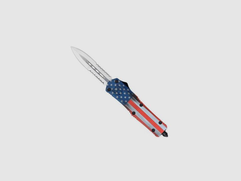 CobraTec Medium FS-3 American Flag OTF Automatikmesser mit Dolchklinge und beidseitigem Teilwellenschliff, Bild 1 von 10