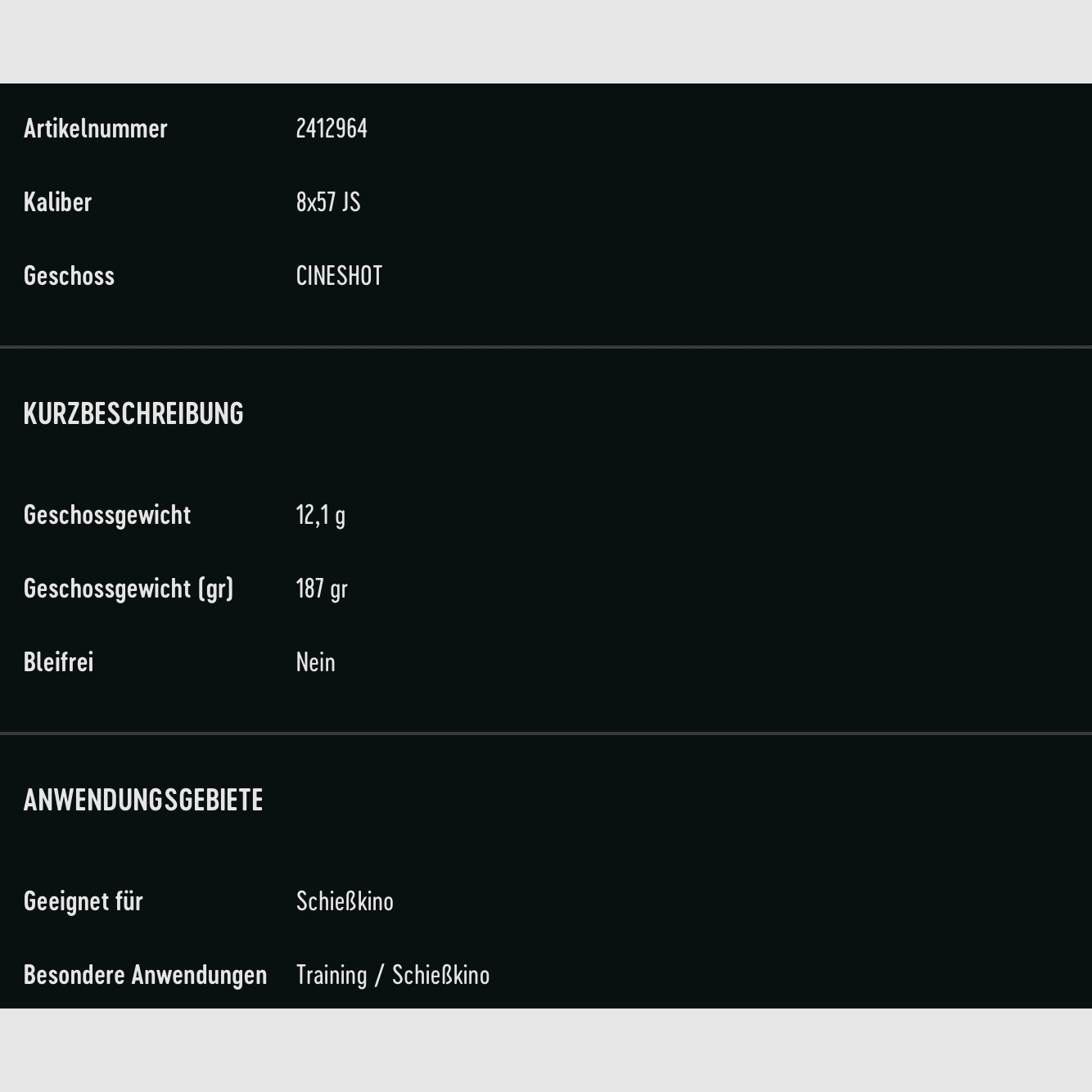 RWS 8x57 IS Cineshot 12,1g 187grs. Langwaffenmunition 30 Stück