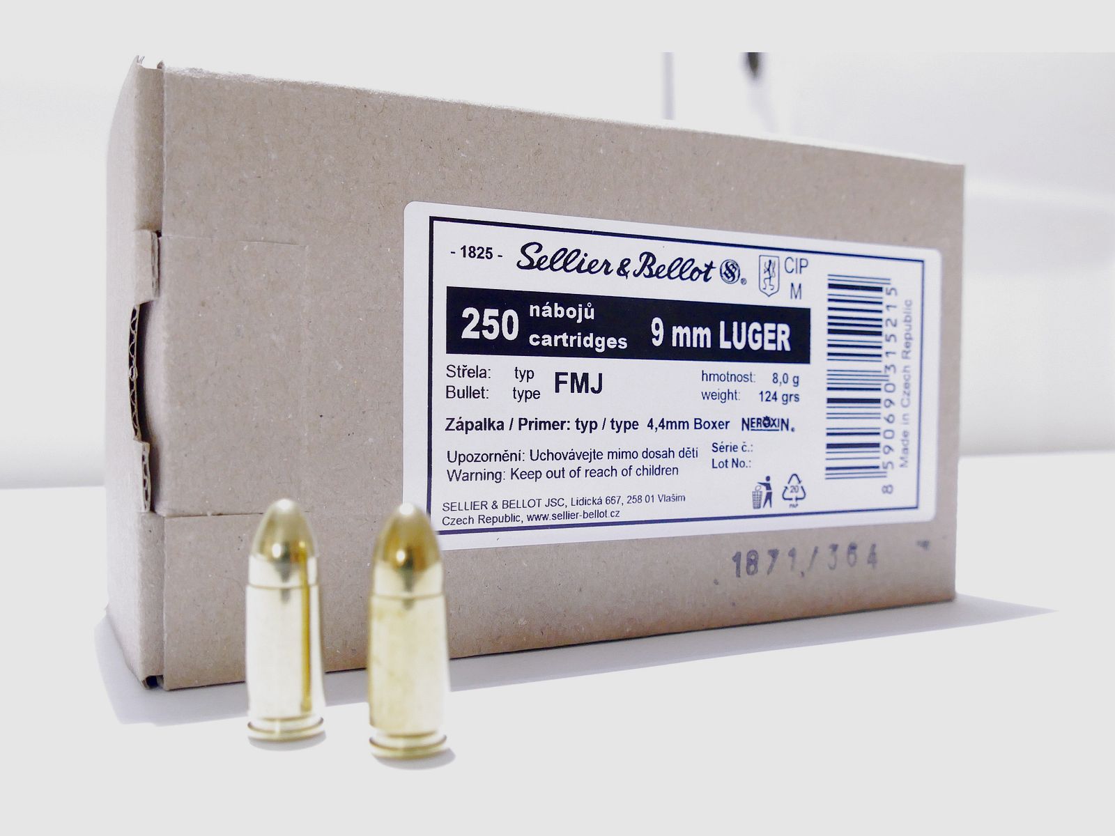 Sellier & Bellot 9mm Luger FMJ bulk pack 8.0g/124grs pistol cartridges