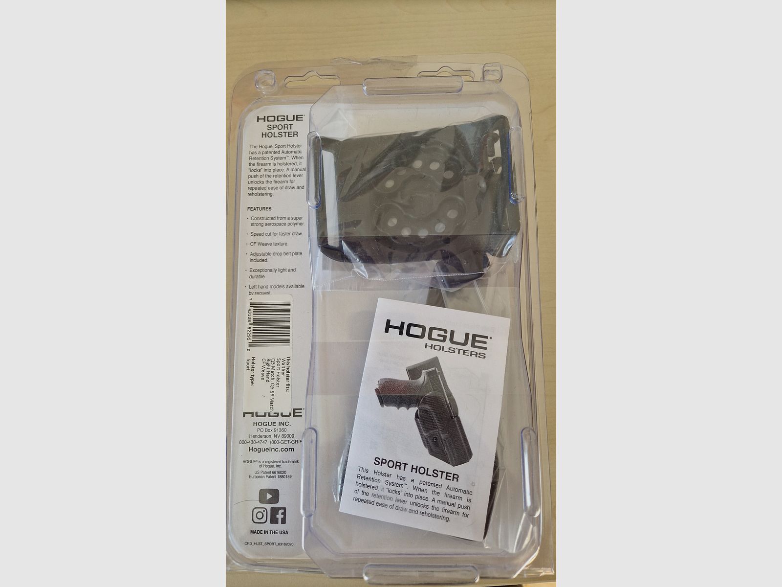 Walther Q5 Holster Hogue Sport Kydex