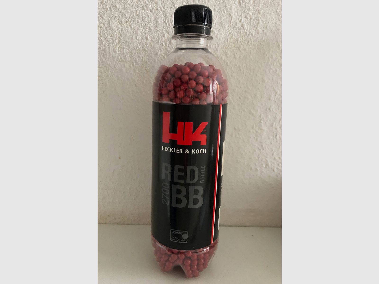 Heckler & Koch, Red Battle BBs, bottle, 0.25 g, opened almost full bottle (2700 pieces content), airsoft