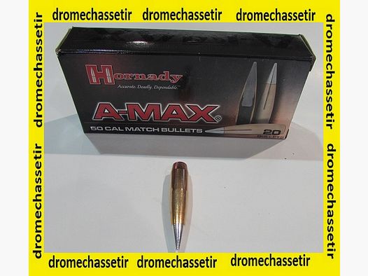 Box of 20 Bullets .50 Hornady A-MAX, 750 grains, ref 5165