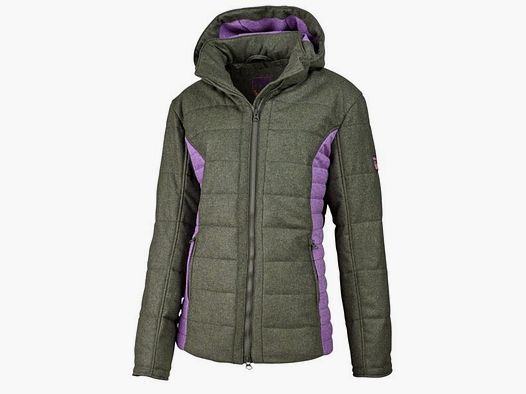 Chaqueta de dama Loden - oliva, franjas laterales moradas