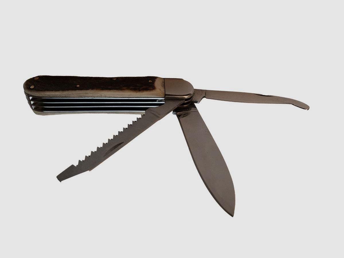 InnoMar Jagdtaschenmesser mit Hirschhorn Aufbruchklinge und Säge