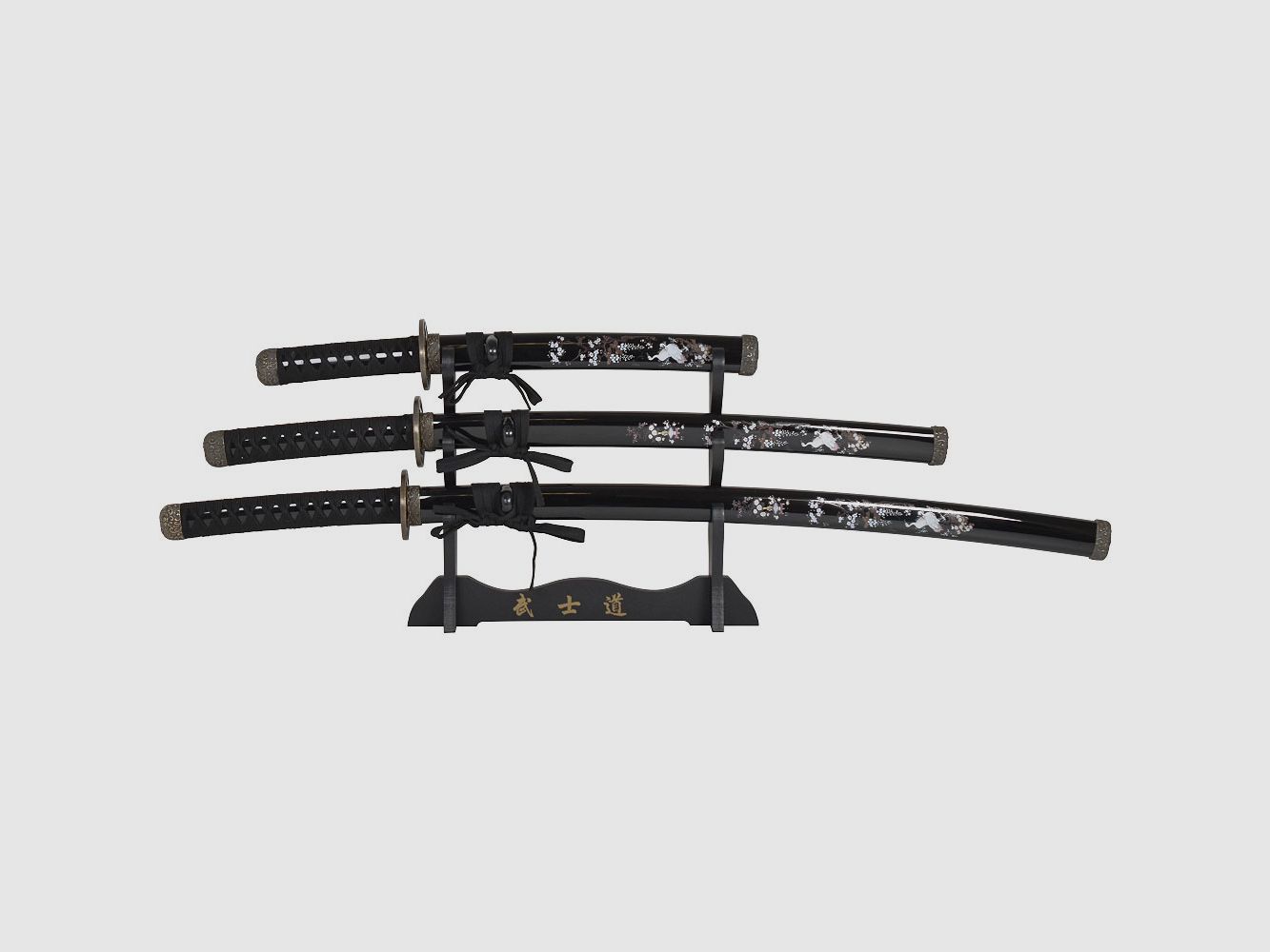 Samurai Schwert Garnitur schwarz 4 tlg.
