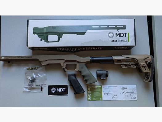 MDT LSS Gen 2 Chassis Ruger American SA RH FDE + Buffer Tube + GTS Scout Stock FDE + Grip – optional with Folding Stock Adapter