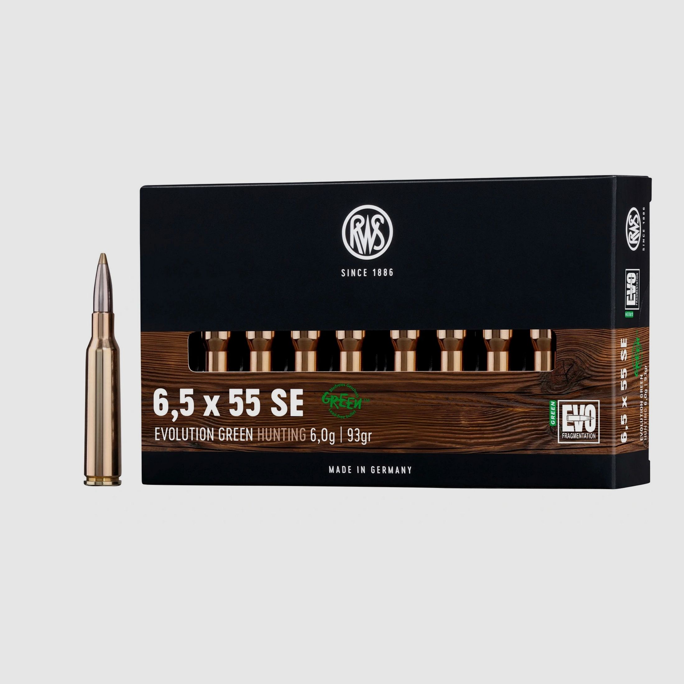 RWS 2401404 cartridges 6.5x55 SE Evo Green 6.0g 93grs.
