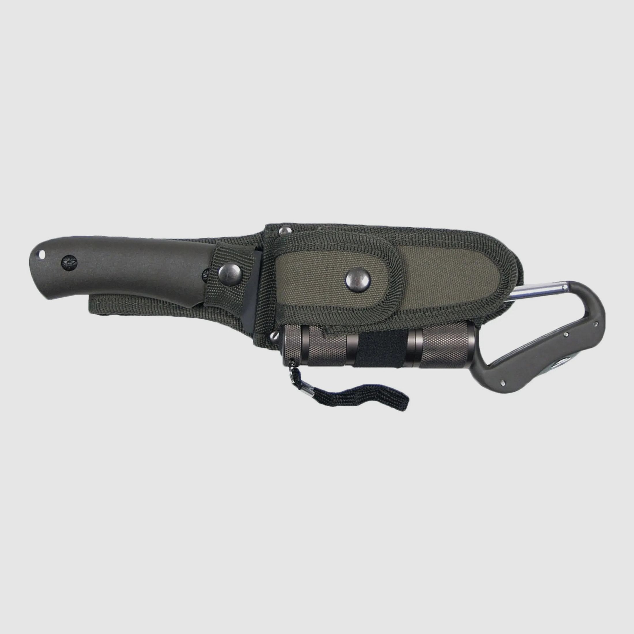 Juego de cuchillos desconocido con linterna LED oliva