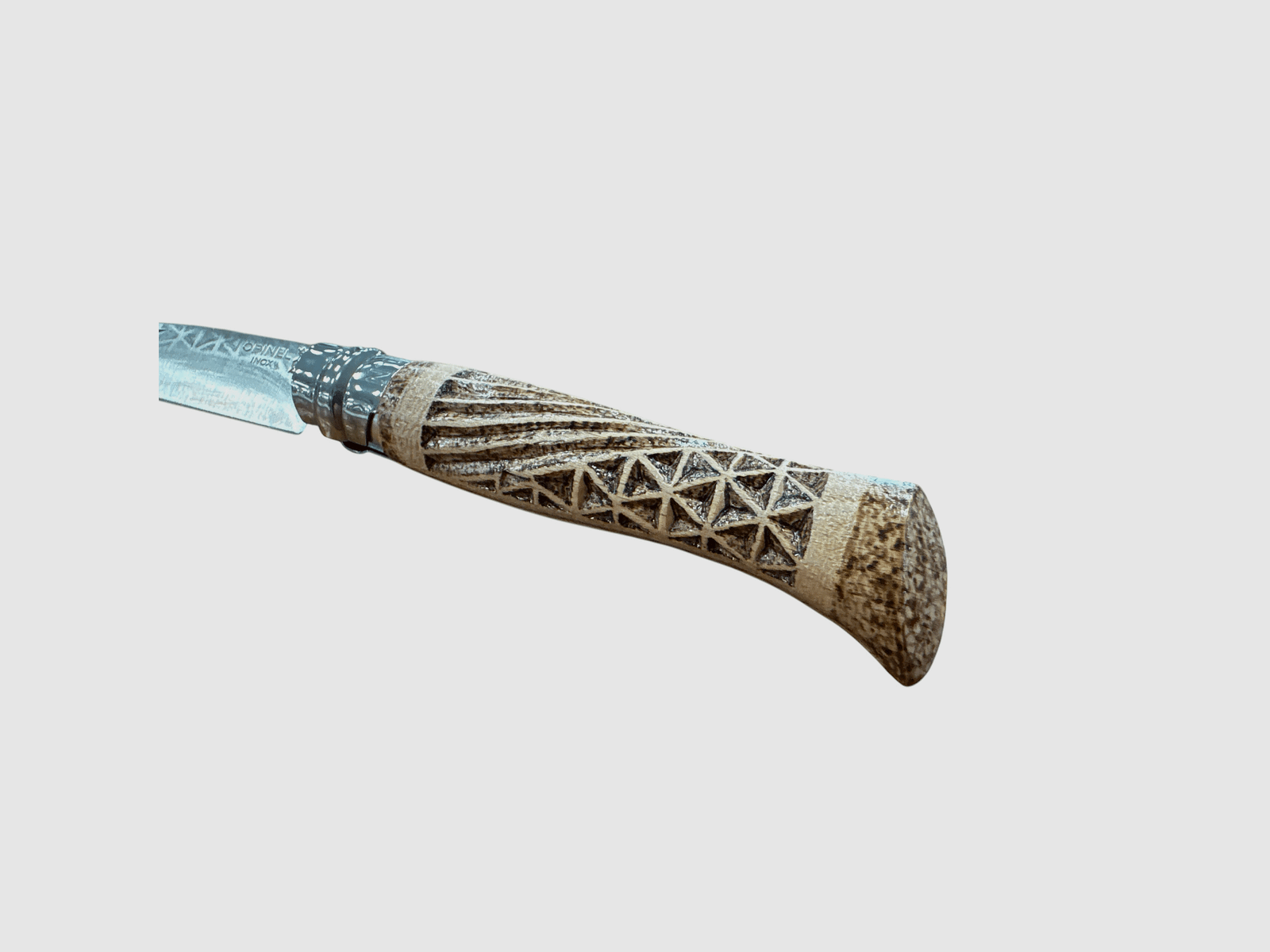 KNIFE – OPINEL – N.9 INOX HANDMADE WITH DOUBLE CARVING + PYROGRAPHY, image 3 of 4