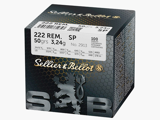 Sellier & Bellot .222 Rem. SP ogive partielle 3,24 g 50 grs. 100 pièces munitions de carabine