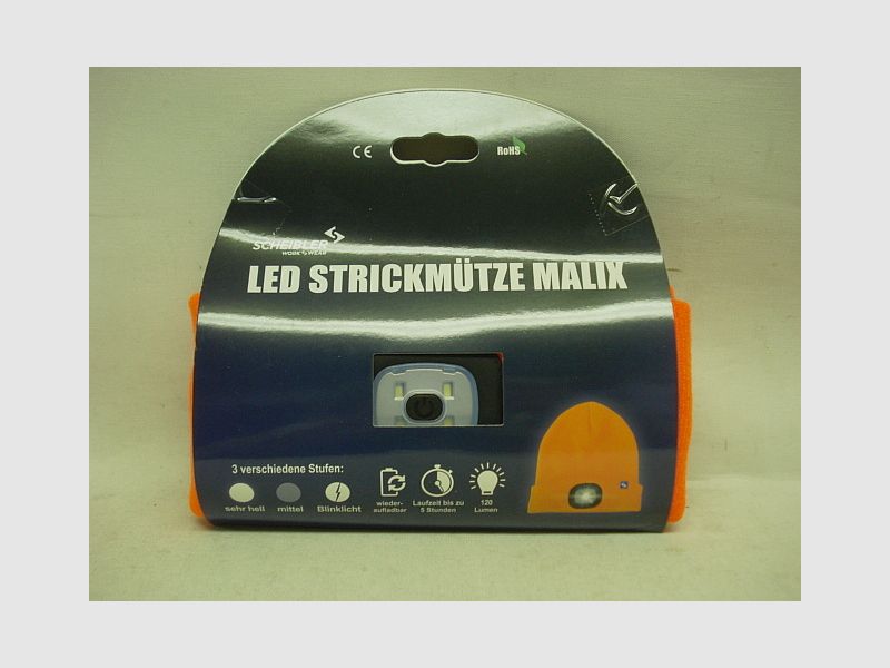 LED Strickmütze orange - 3 Helligkeitsstufen