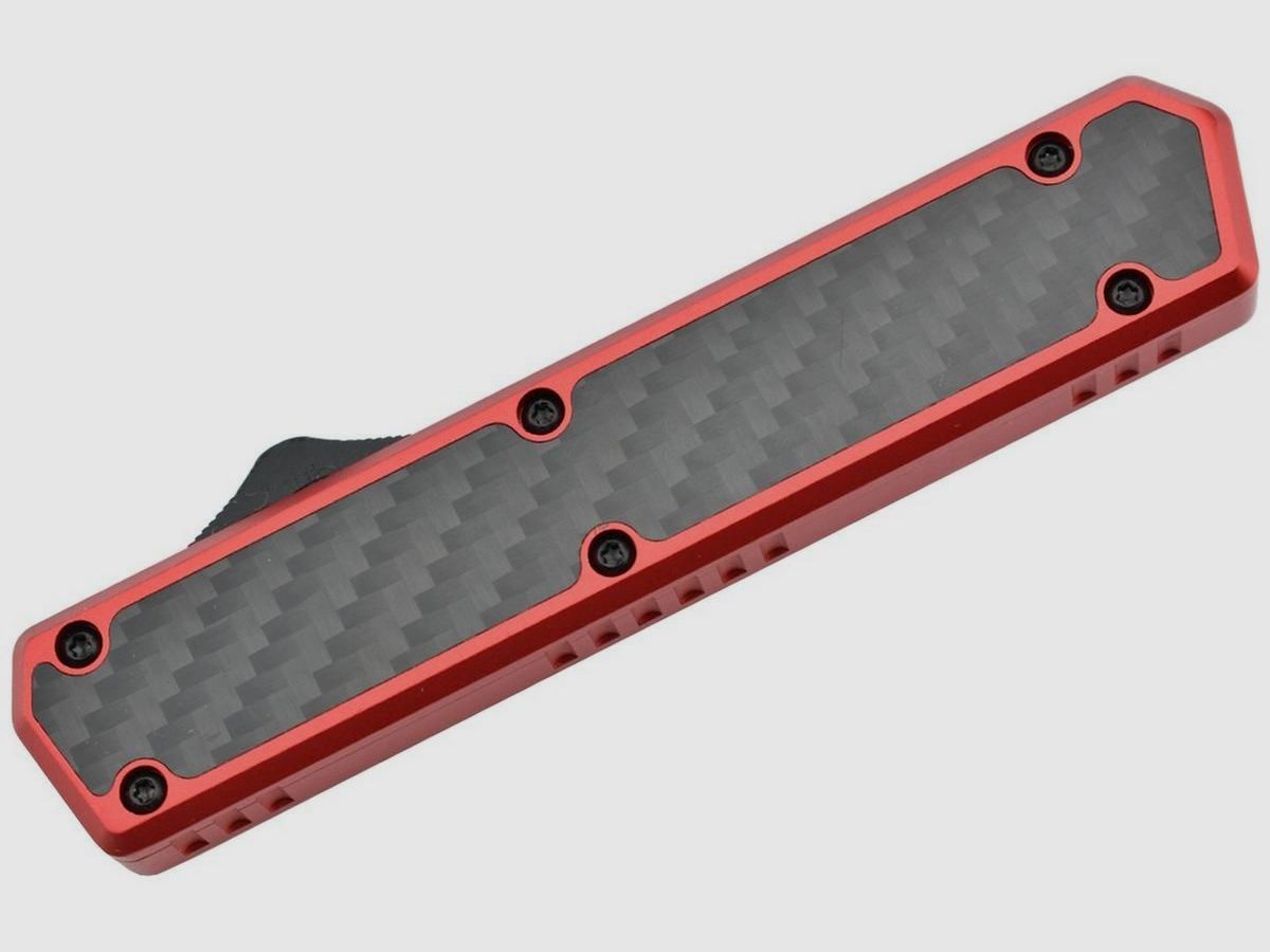 Golgoth G11BS3 red automatic OTF knife with D2 dagger blade with serrated edge on one side, image 10 of 10