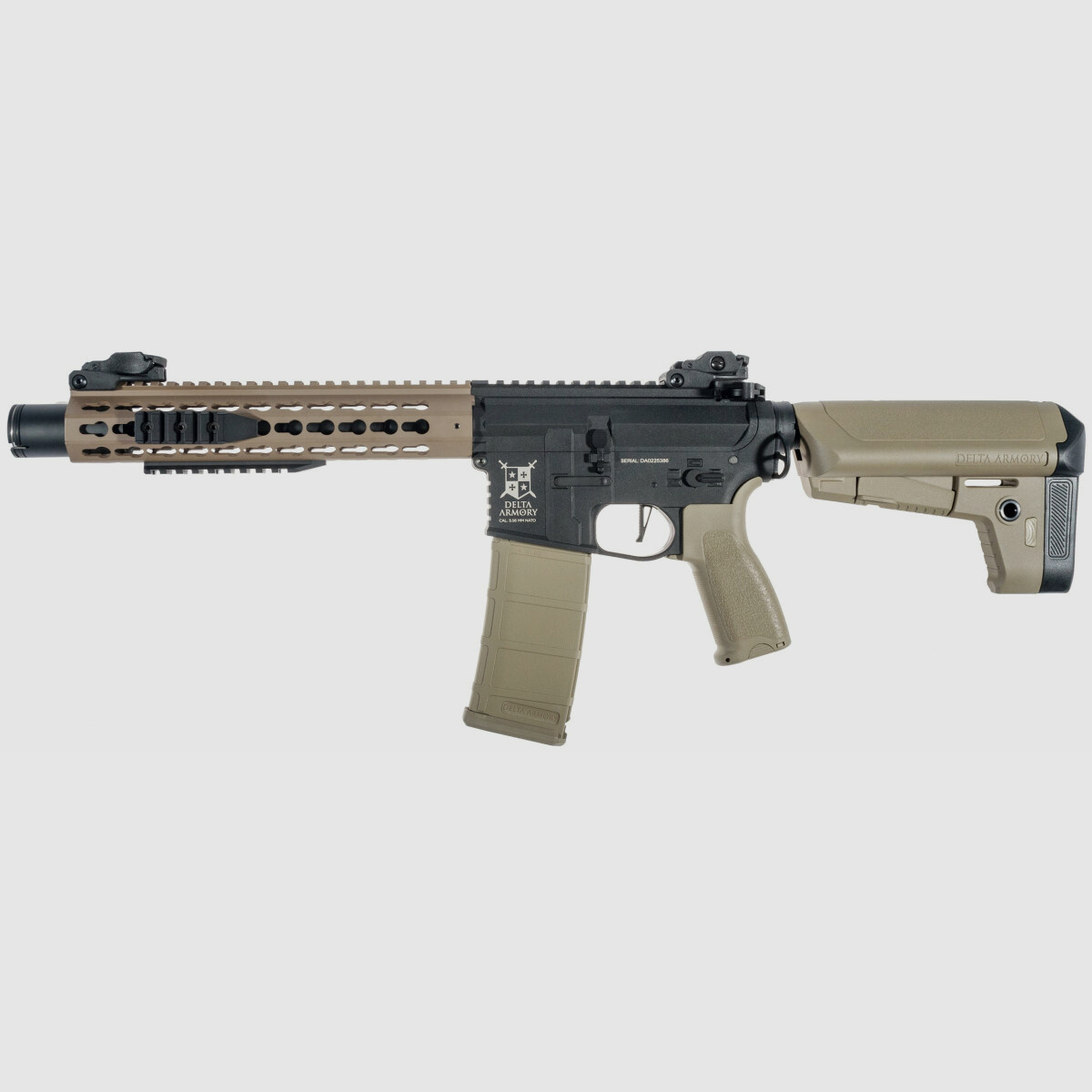 AR15 KeyMod 10 Zoll BRAVO Delta Armory Tan/Schwarz S-AEG Airsoft Gewehr Frei ab 18 Jahren