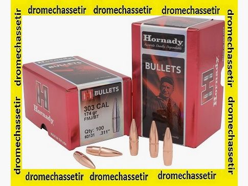 Box 100 Bullets Hornady cal 303 (0.310) FMJBT 174 Grains ref 3131
