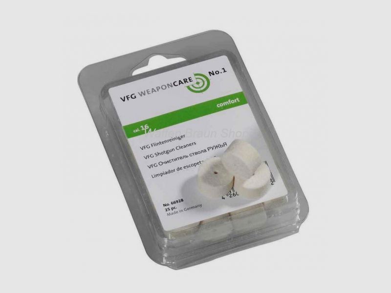 VFG Pulitore per fucili "comfort" .16 Pulitore in feltro per fucili in feltro di lana. Contenuto per confezione = 25 pezzi
