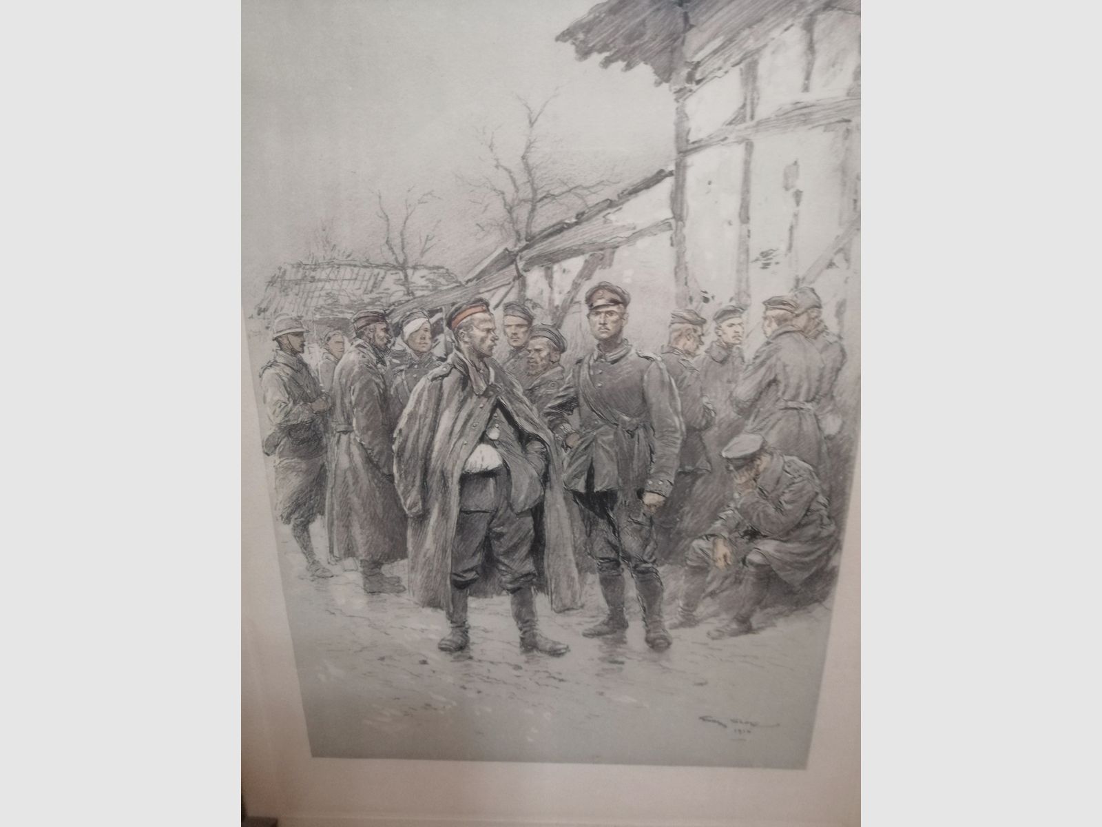 Sehr schöne Gravur von George Scott – Deutsche Gefangene Champagne – Sehr schöner Rahmen im militärischen Thema, Bild 6 von 7