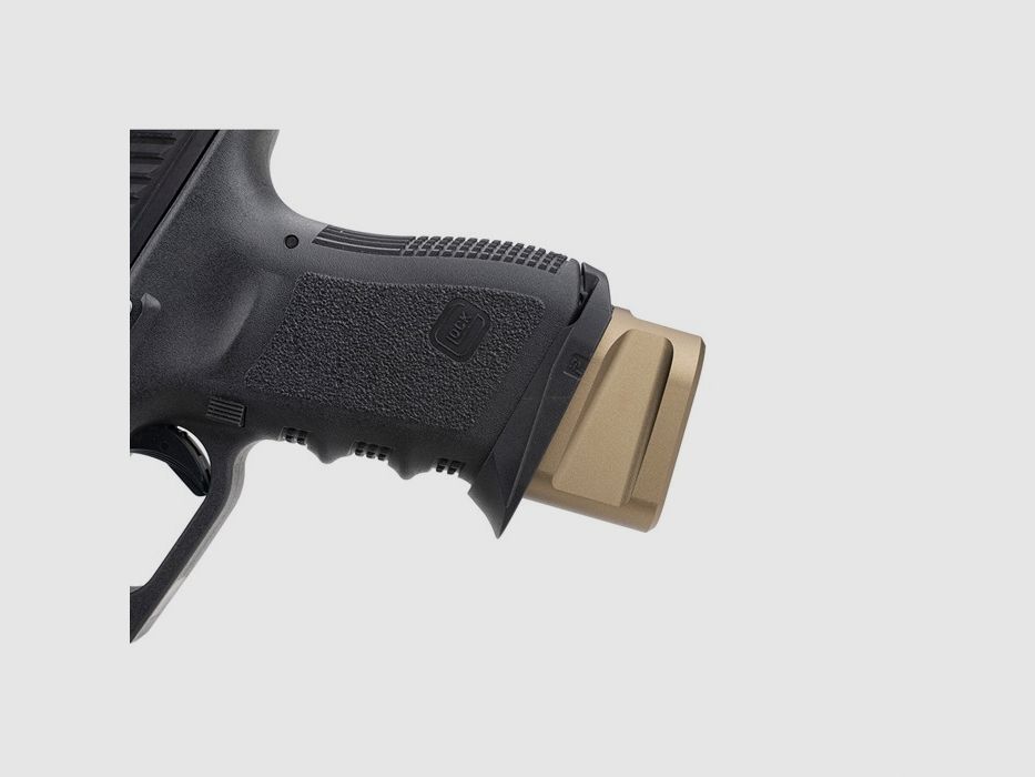 STRIKE INDUSTRIES GLOCK®G19 STRIKE INDUSTRIES ALUMINIUM PRZEDŁUŻONA PŁYTA MAGAZYNA DLA GLOCK G19 (9MM) W FDE, zdjęcie 2 z 2