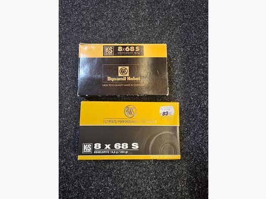 150 rounds 8x68 S RWS cone point (11.7 g & 14.5 g)