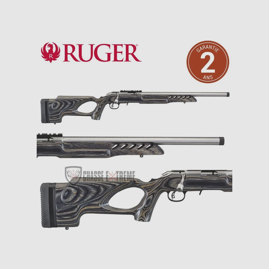 RUGER American Rimfire Target Repetiergeweer Met Holle Schaft 46cm RVS Kal. 22lr, afbeelding 2 van 2