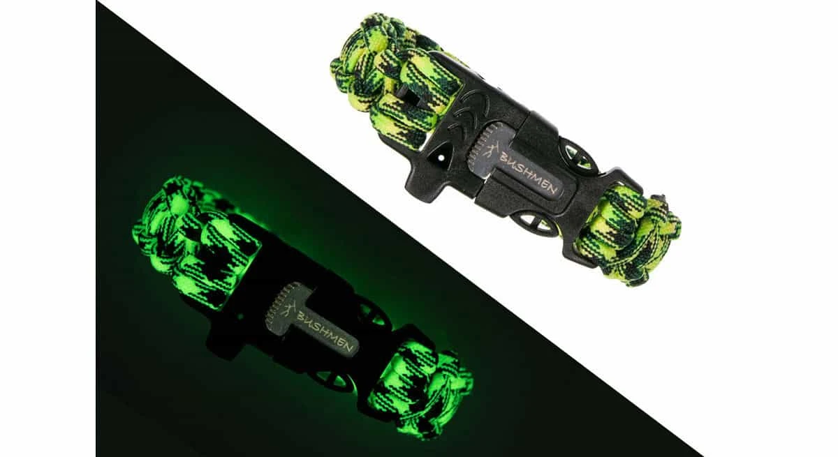 Bransoletka geckon bushmen luminescencyjna paracord 3m krzesiwo, gwizdek