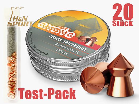 Testpack 20 StĂĽck H N Spitzkopf-Diabolo EXCITE COPPA Spitzkugel, verkupfert, Kal. 5,50 mm