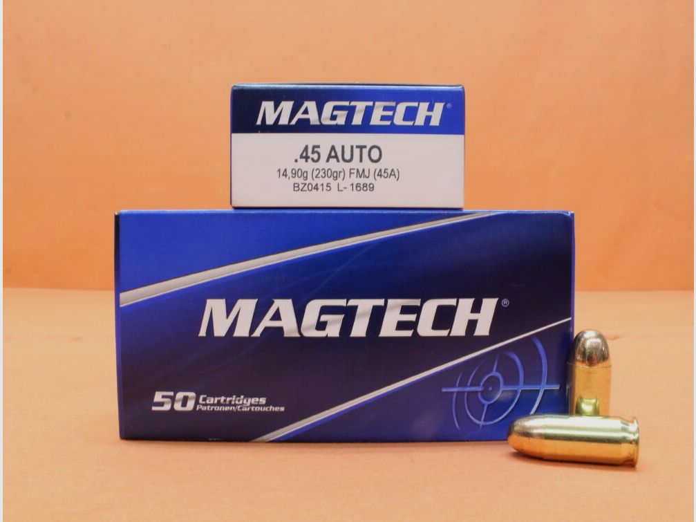Magtech patroon .45Auto Magtech 230grs FMJ/ FMC (45A) VE 50 patronen/ 14,90g volle mantel