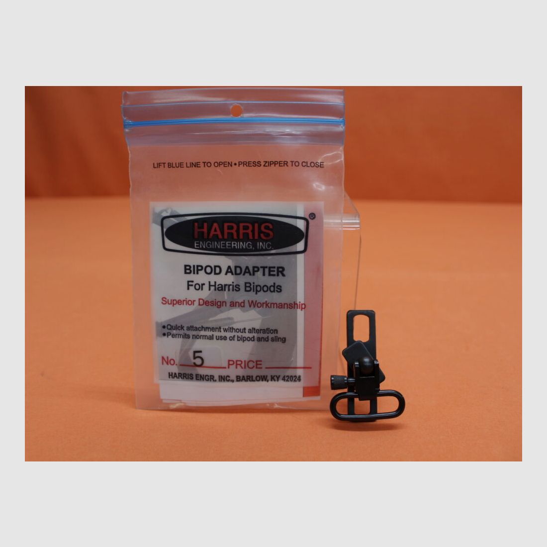 Harris Harris Adattatore No.5: Anello per cinghia 9mm per AR-15 con piastra rettangolare e gancio per cinghia QD