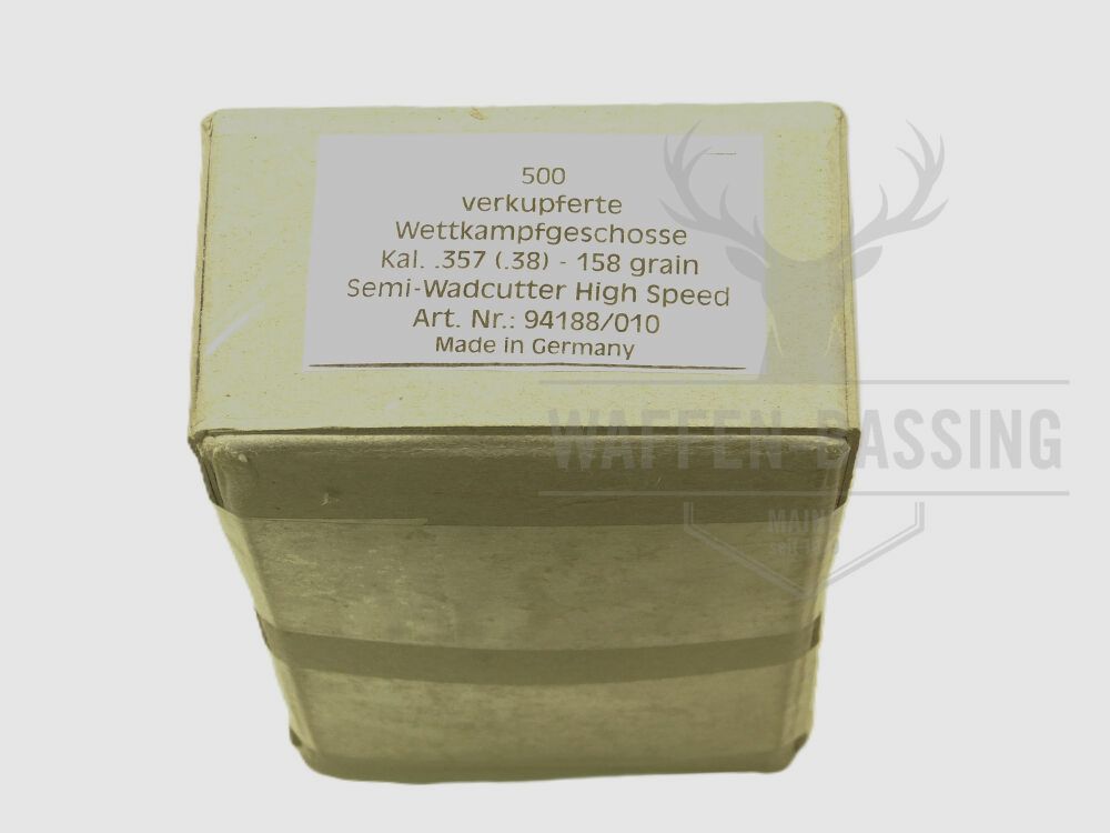 H&N Haendler und Naterman Sport GmbH copper-plated competition bullet, caliber .357 (.38), 158 gr, semi-wadcutter HS