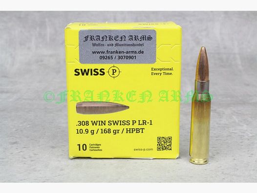 Swiss P .308 Win. LR-1 HPBT 168gr. 10.9g 10 pieces bulk prices