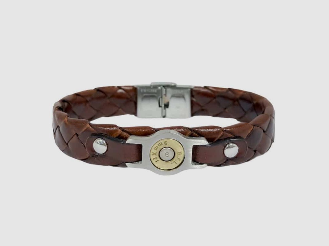 Bracelet acier et cuir tressé plat BANG BANG, image 1 sur 2