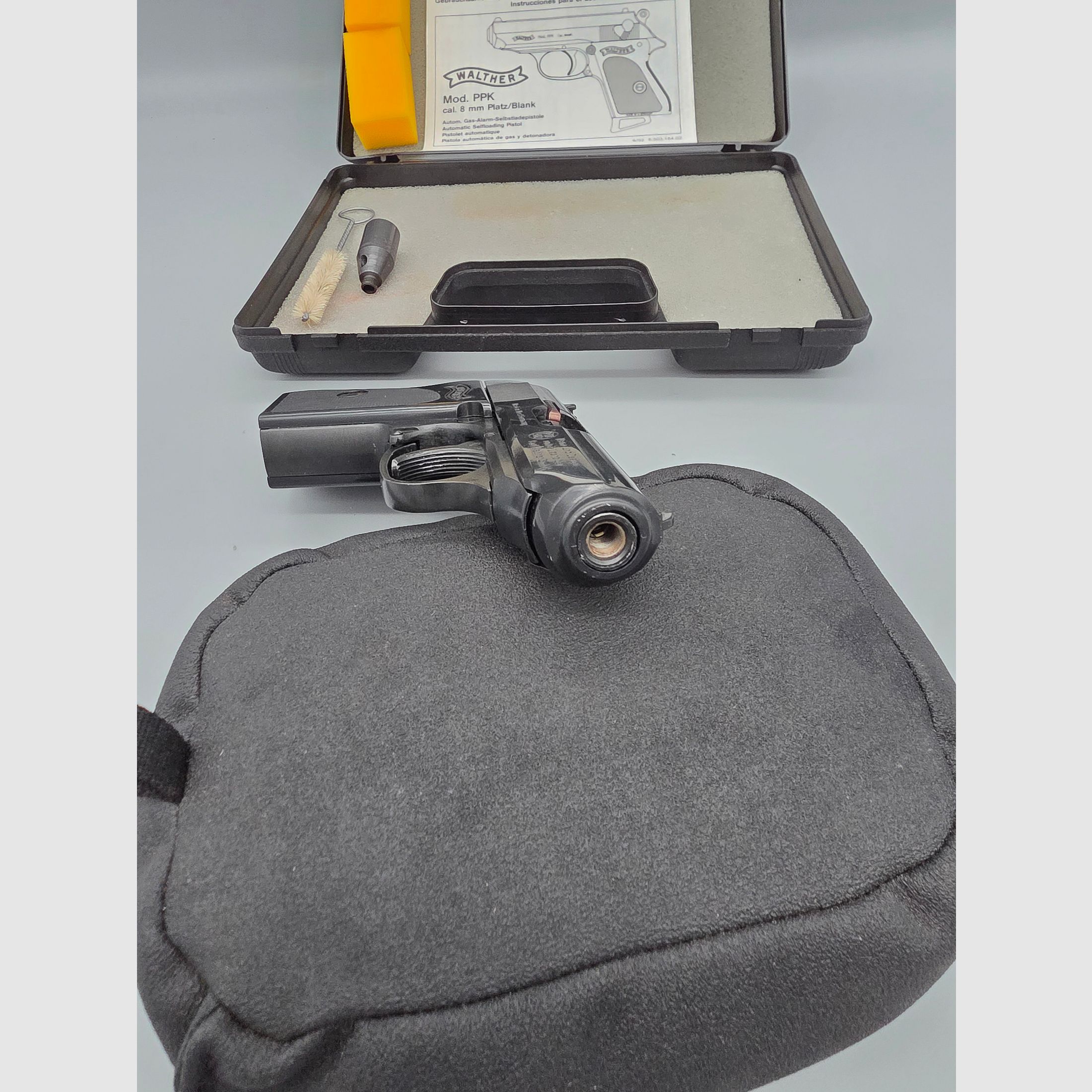 Neuwertig u. ungeschossen Walther PPK 8mm Knall PTB 502 mit Beschuss 1993 (KD) Schreckschuss SRS Silvester