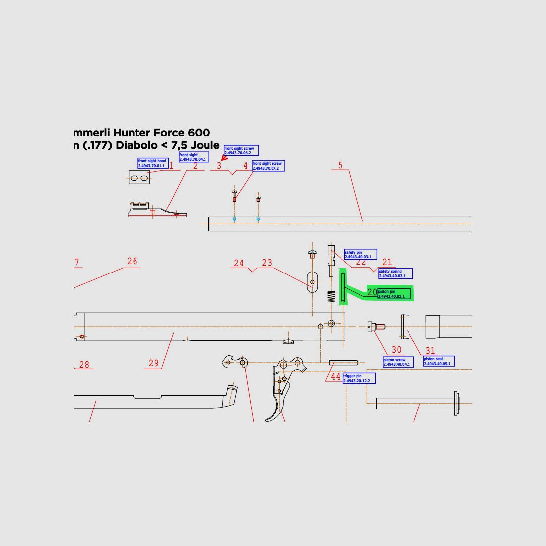 Spannstift fĂĽr Kolben fĂĽr Luftgewehr HĂ¤mmerli Hunter Force 600, Ersatzteil
