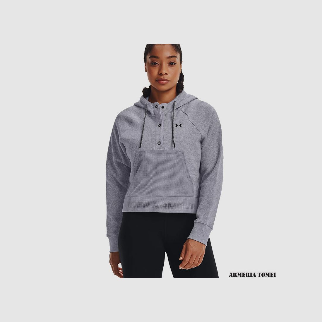 UNDER ARMOUR – DAMY – BLUZA Z KAPTUREM RIVAL FLEECE MESH HO Steel Medium Heather / Black – 035, zdjęcie 3 z 4