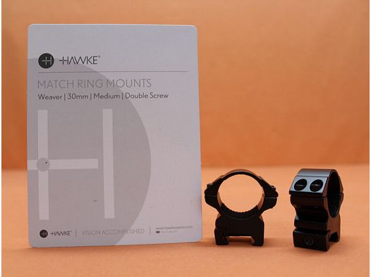 HAWKE HAWKE Montageringe Match 30mm medium (22116) BH=9mm Alu schwarz matt für Weaver-/ Picatinnyprofil