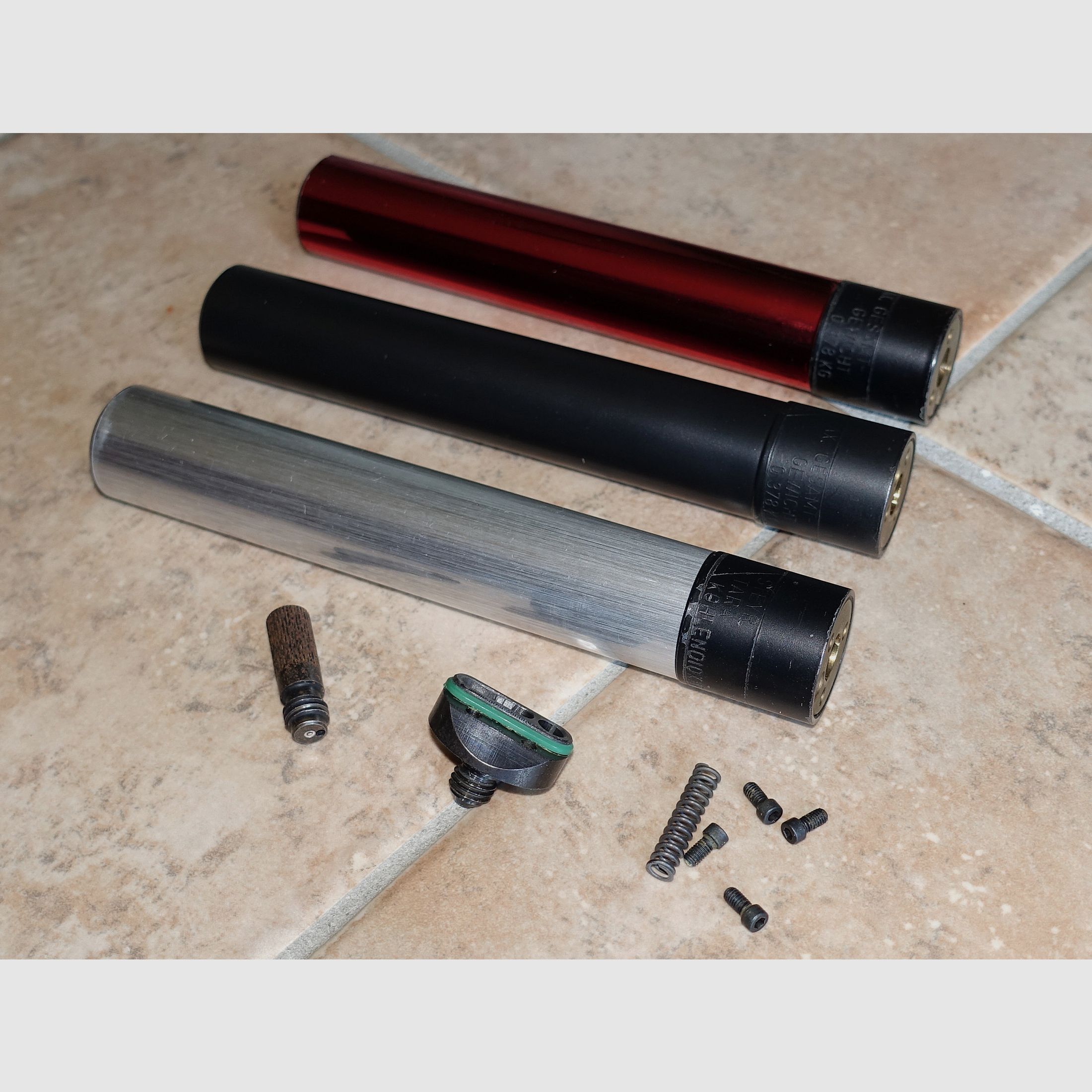 3 pieces Steyr cartridges + Steyr CO2 connection, spring and release screw