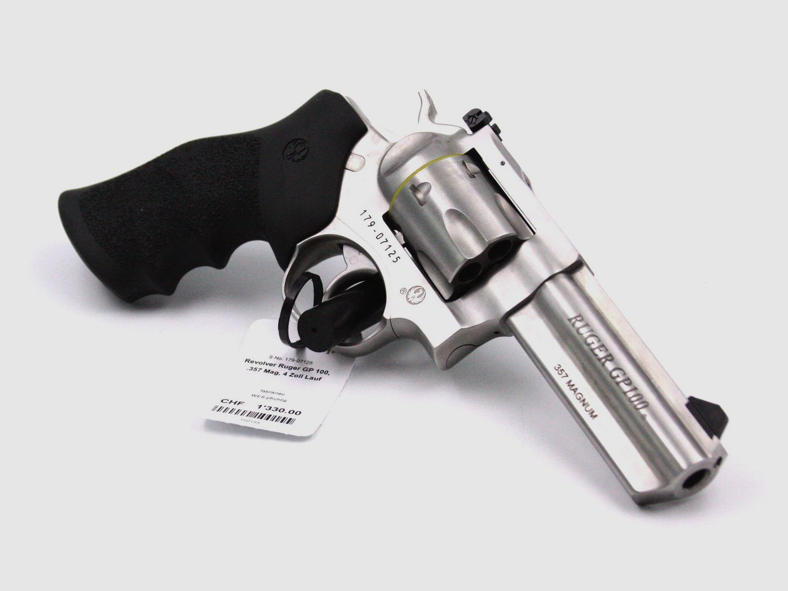 Revolver Ruger GP 100 Stainless, .357 Mag., 4.2″ Lauf, 6 Schuss, Gummigriffschalen
