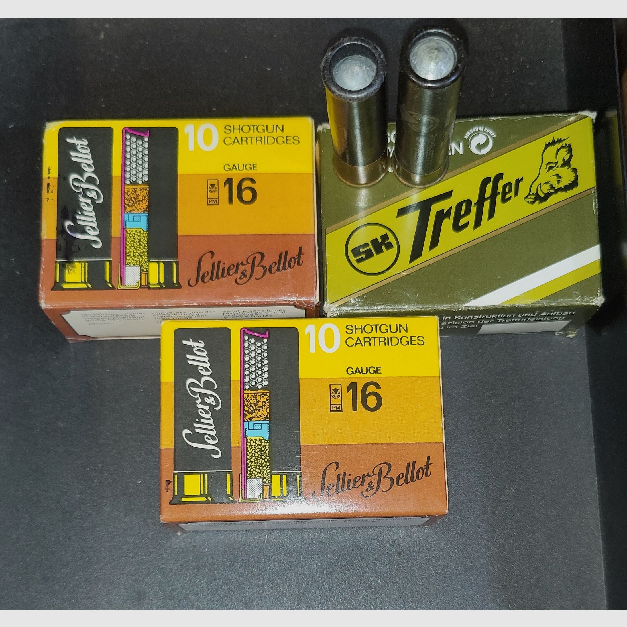 20 Schrotpatronen 16/67.5 Sellier&Belliot 3.5mm / 12 x Flintenlaufgeschoss  16/70 Treffer Schönebeck 