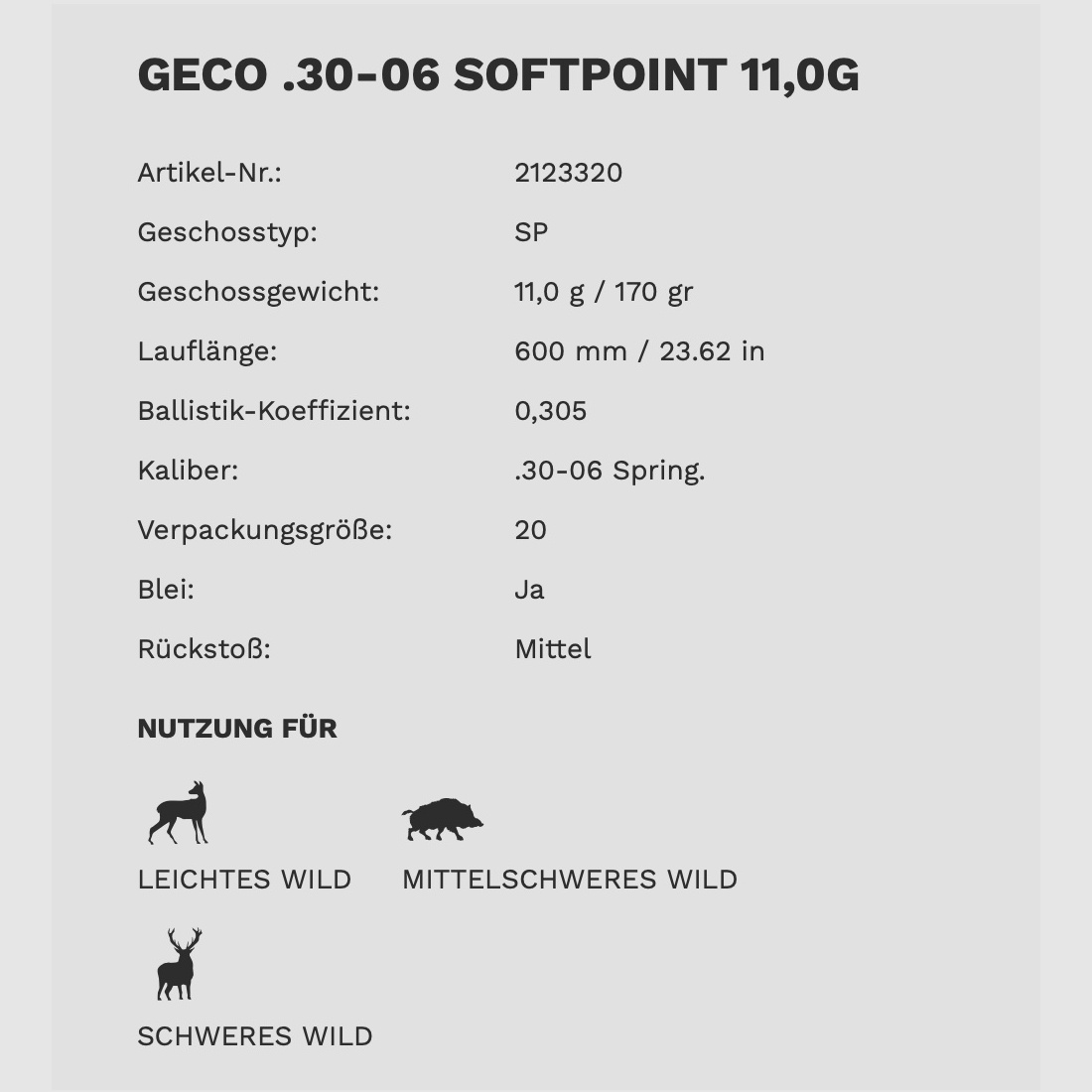 Geco Softpoint .30-06 TM 11,0 g 170 gr Büchsenpatronen 20 Stück