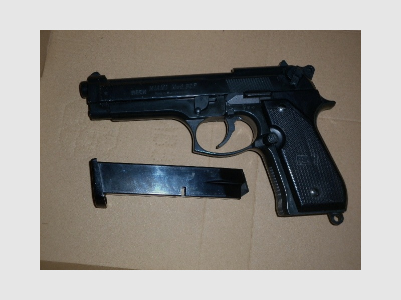 Gas-Signal und Schreckschusspistole Reck Miami 92F im Kaliber 9mm P.A.K. Aus Privatsammlung.