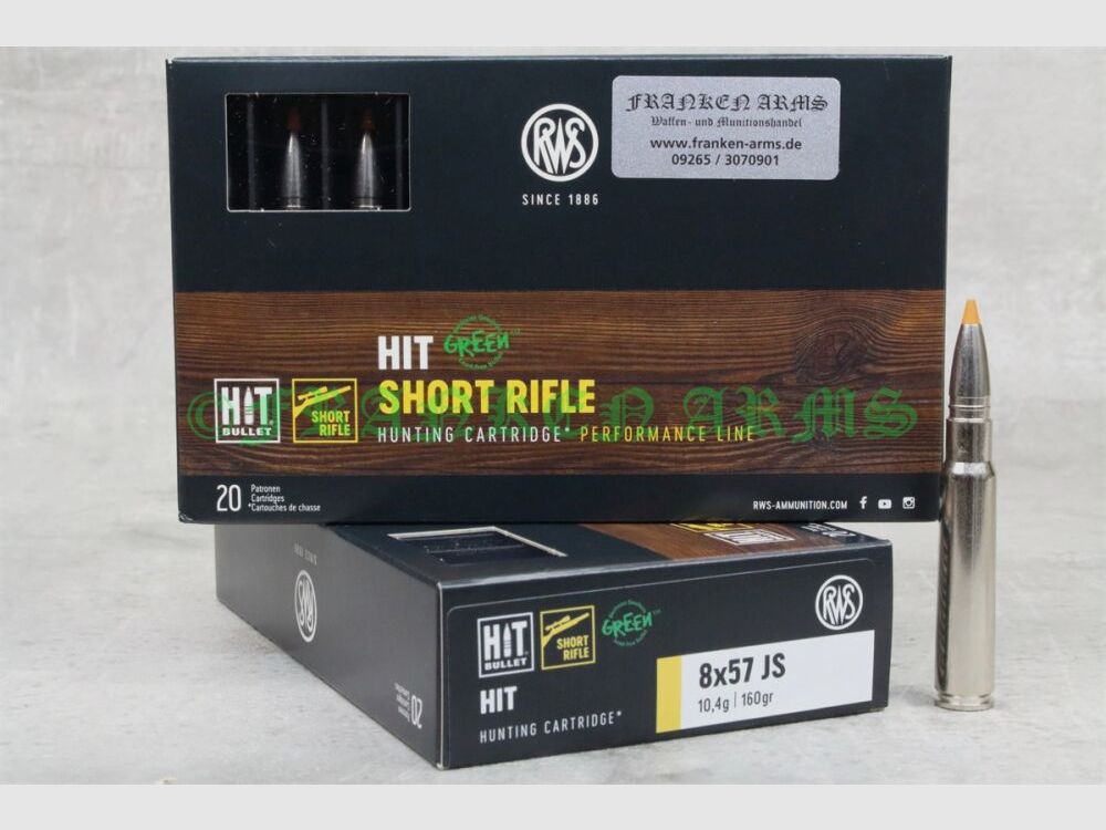 RWS Short Rifle HIT 8x57IS 160gr. 10.4g 20 pieces quantity discounts