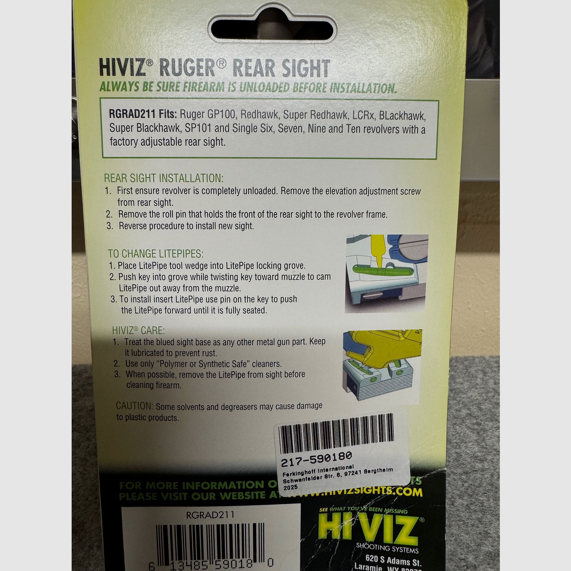 HIVIZ Fiber Kimme für Ruger GP100, Redhawk etc.